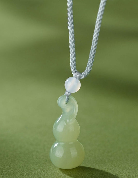 Natural Hetian Jade Gourd Pendant Necklace
