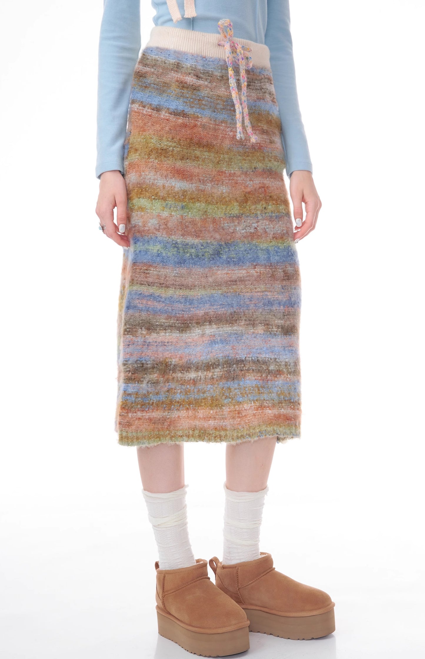 Fashion Striped Patchwork Knit Skirts Winter