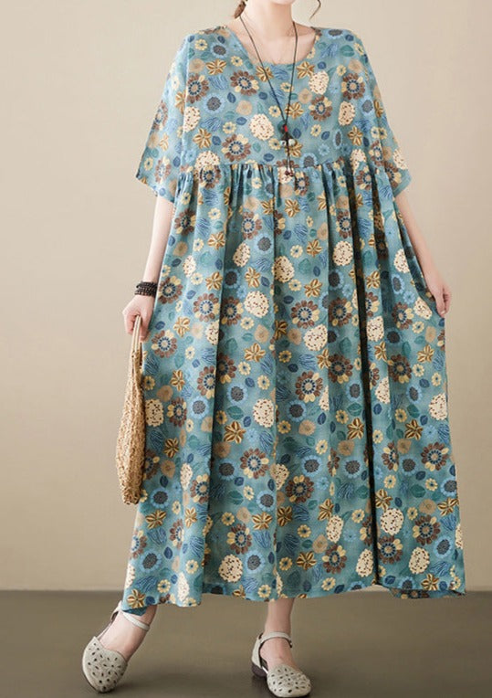 Loose Relaxed Cotton Floral Print Dress