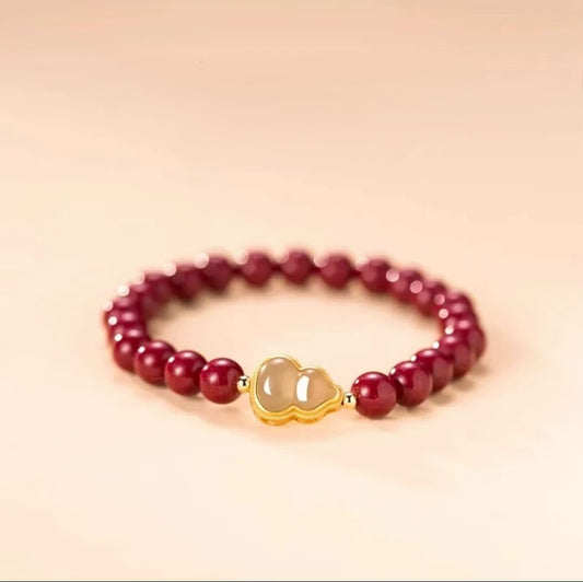 Natural Cinnabar & Hetian Jade Gourd Bracelet