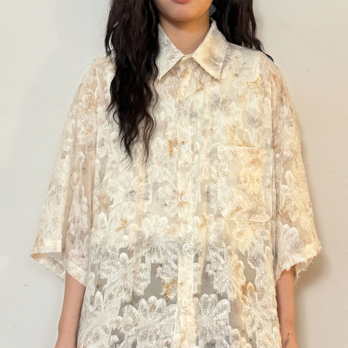 Chic Loose Blue Lapel Floral Tassel Half Sleeve Shirt