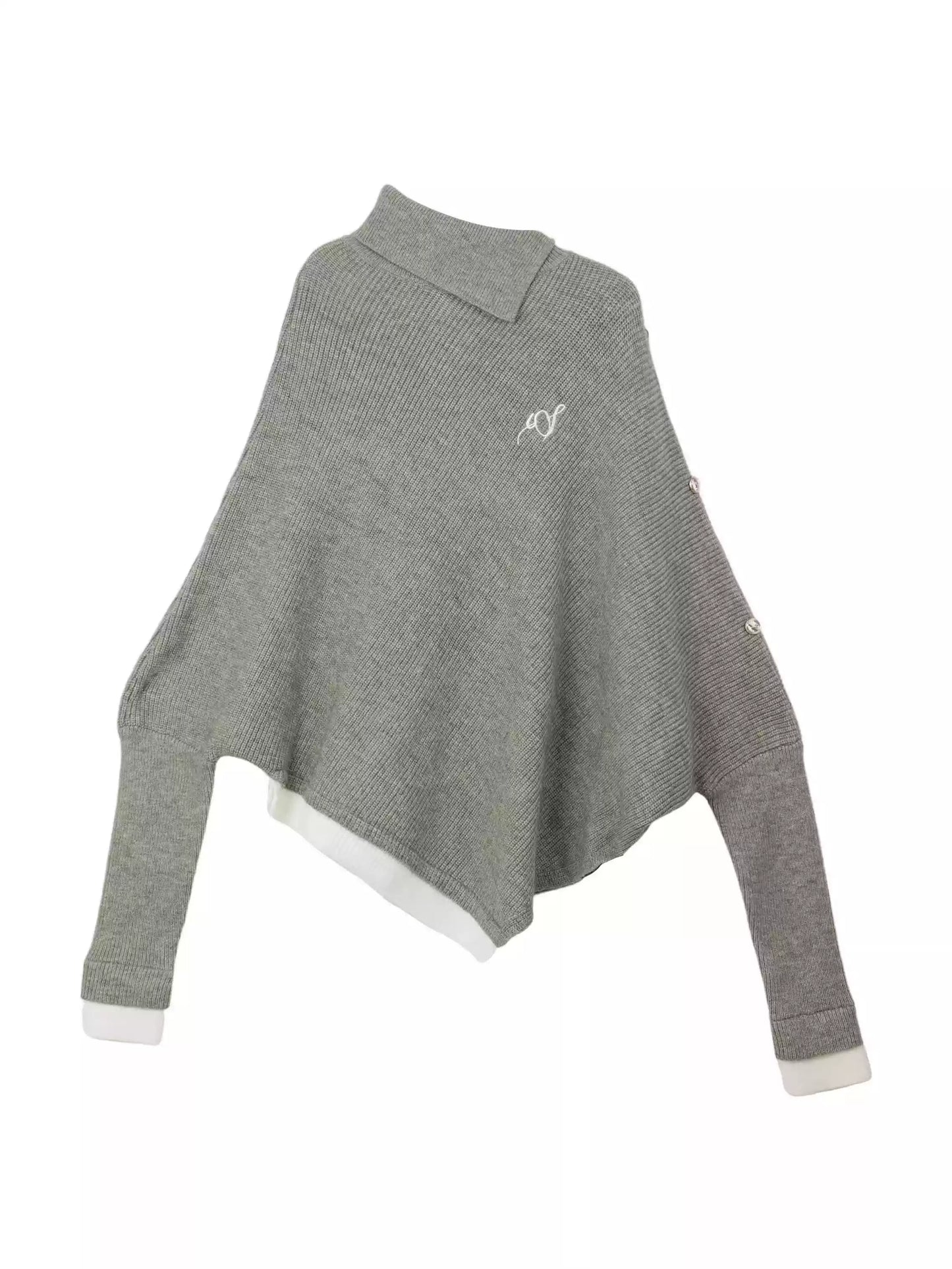 Organic Gray Turtleneck Asymmetrical Patchwork Cotton Knit Knitted Sweaters Winter