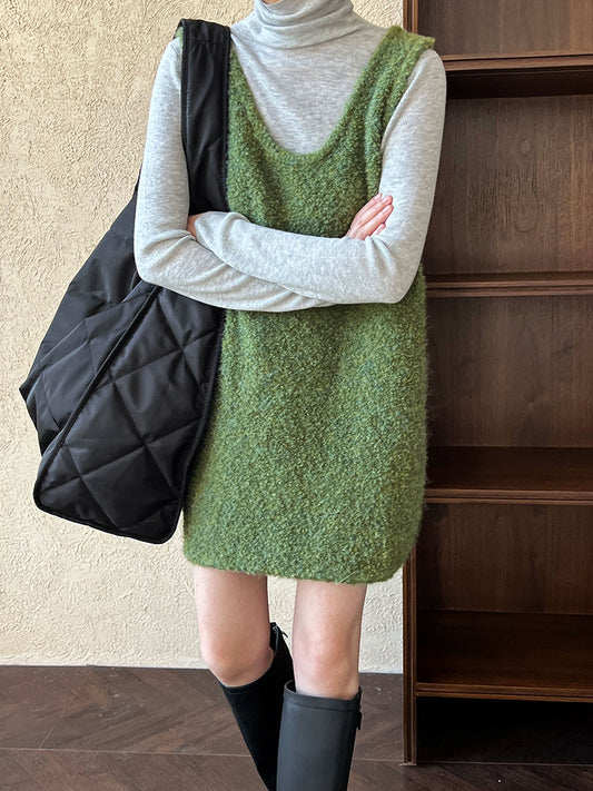 Loose Green Knit Sweaters Winter