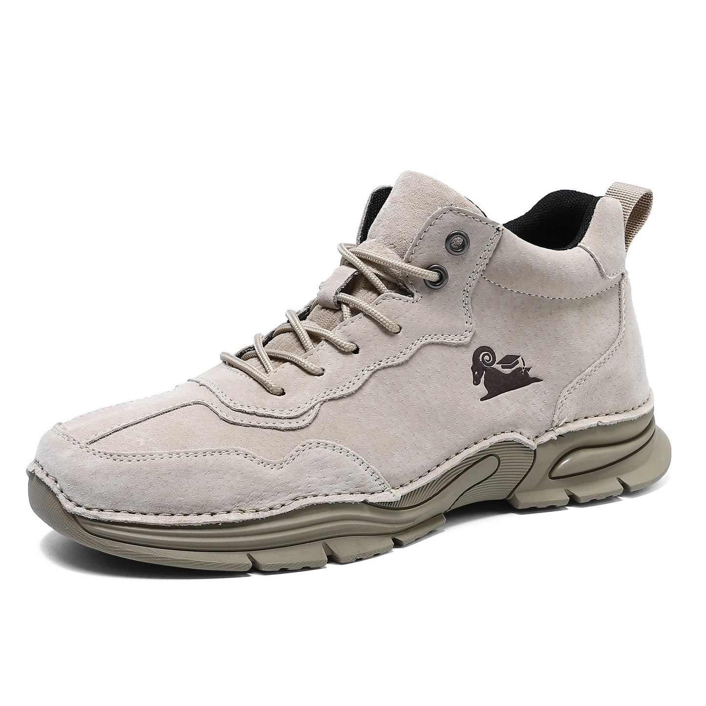Men's Khaki High-Top Genuine Leather Outdoor Casual Shoes