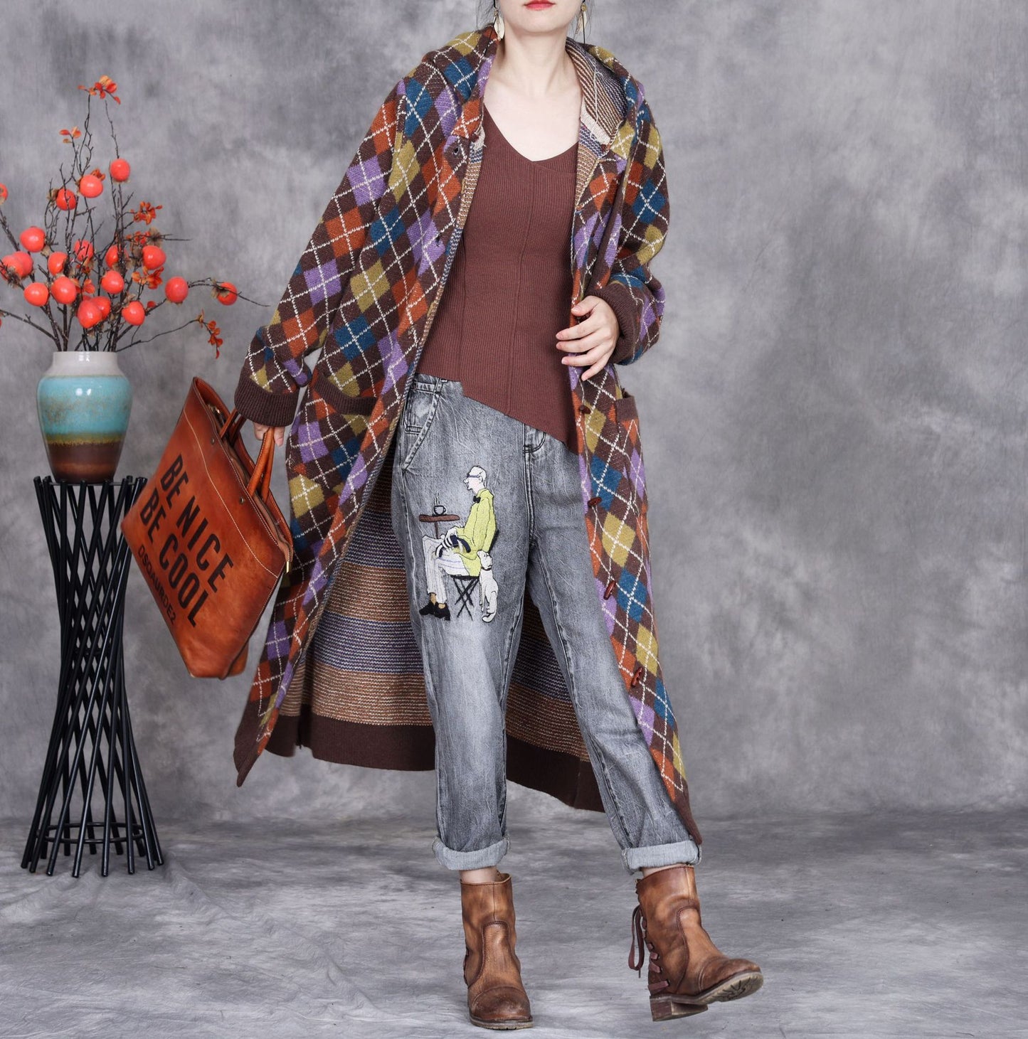 Retro Loose Apricot Knit Sweaters Fall