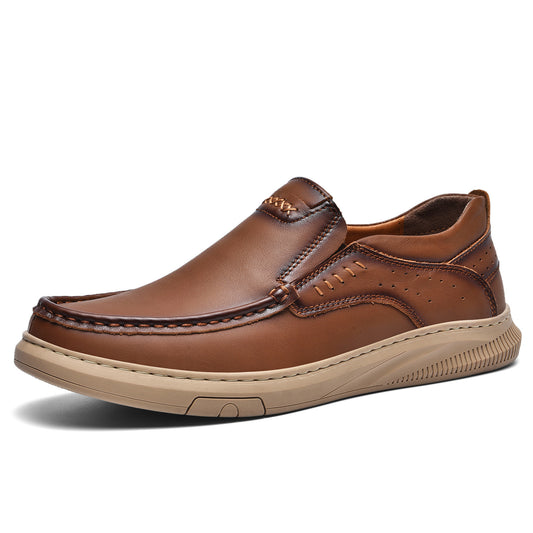 Men's Genuine Leather Hand-Stitched Low-Top Loafers