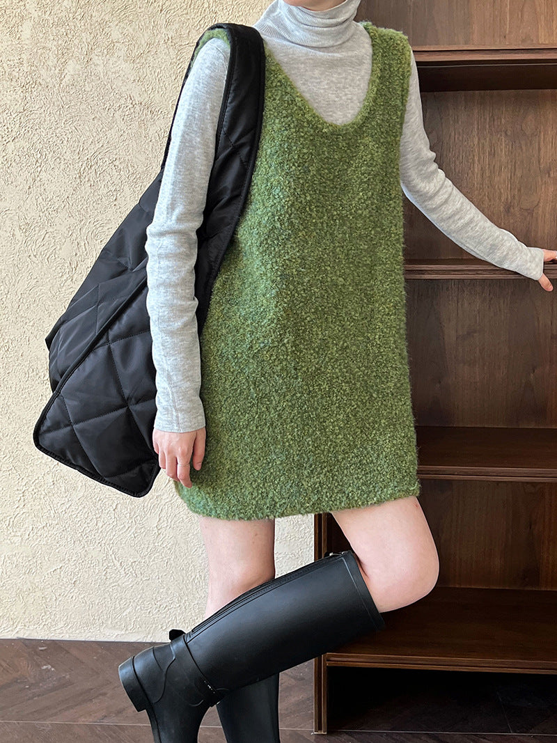 Loose Green Knit Sweaters Winter