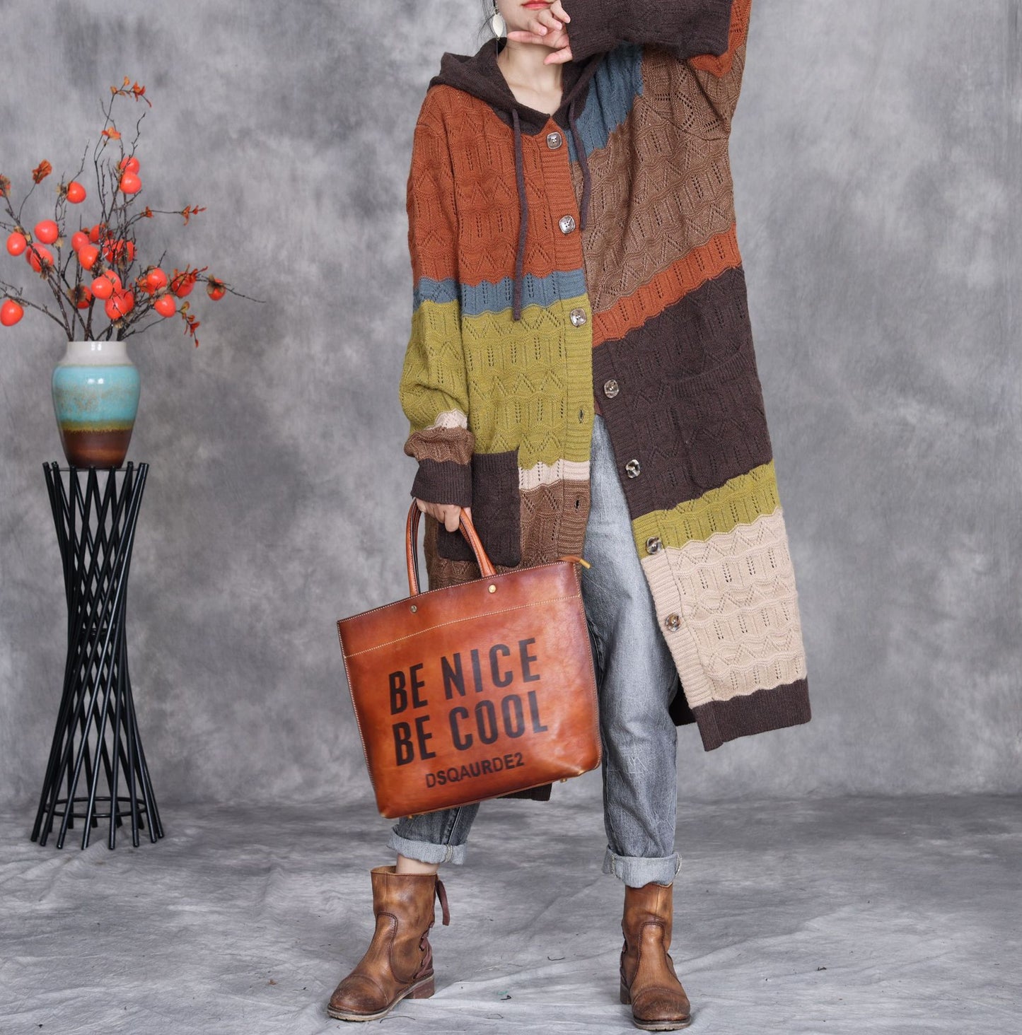 Retro Patchwork Plus Size Loose Knit Sweater Fall Fall