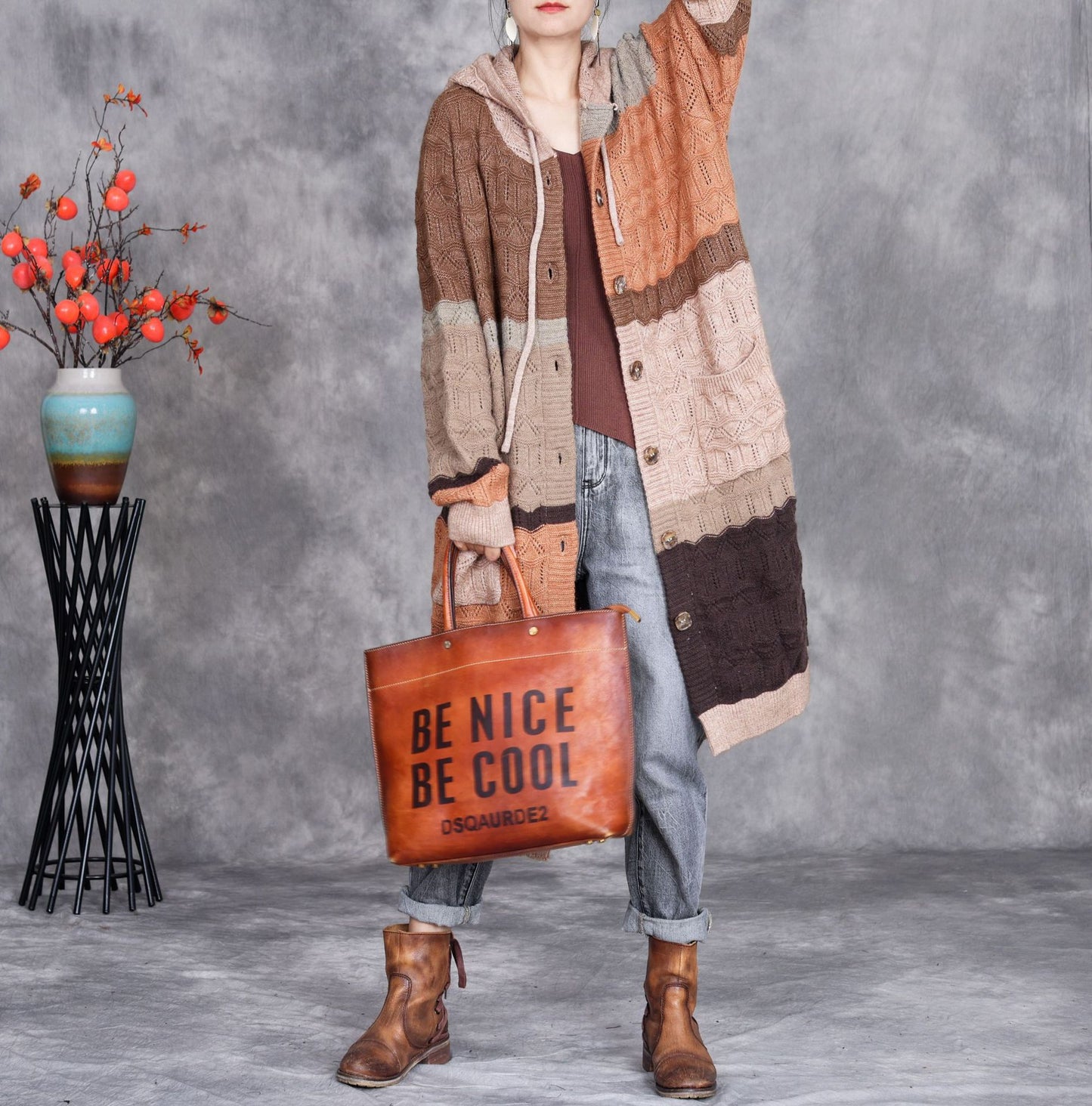 Retro Patchwork Plus Size Loose Knit Sweater Fall Fall