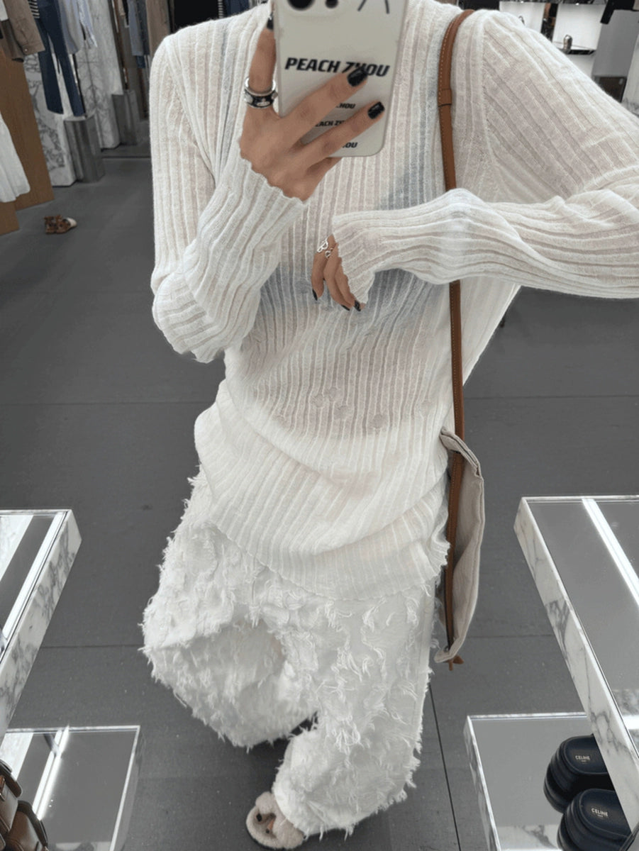 Simple White O-Neck Solid Thin Knit Sweater Dress Fall