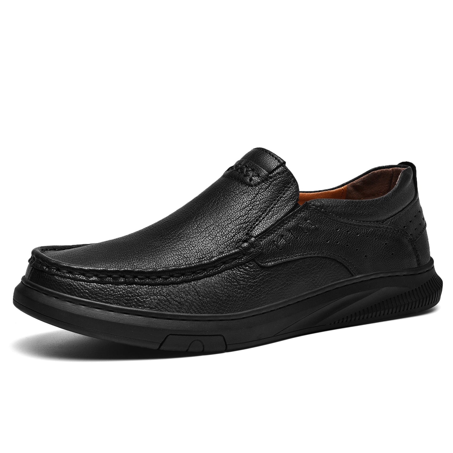 Men's Genuine Leather Hand-Stitched Low-Top Loafers