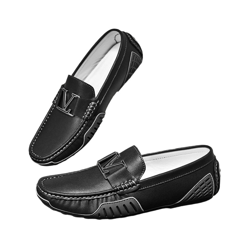 Men's Fashion British Style Blue Genuine Leather Shoes