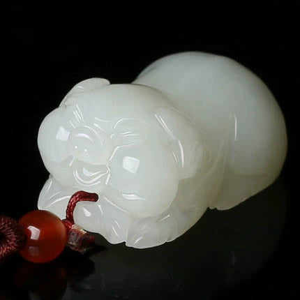 Exquisitely Carved Hetian Jade Zodiac Pig Pendant Necklace