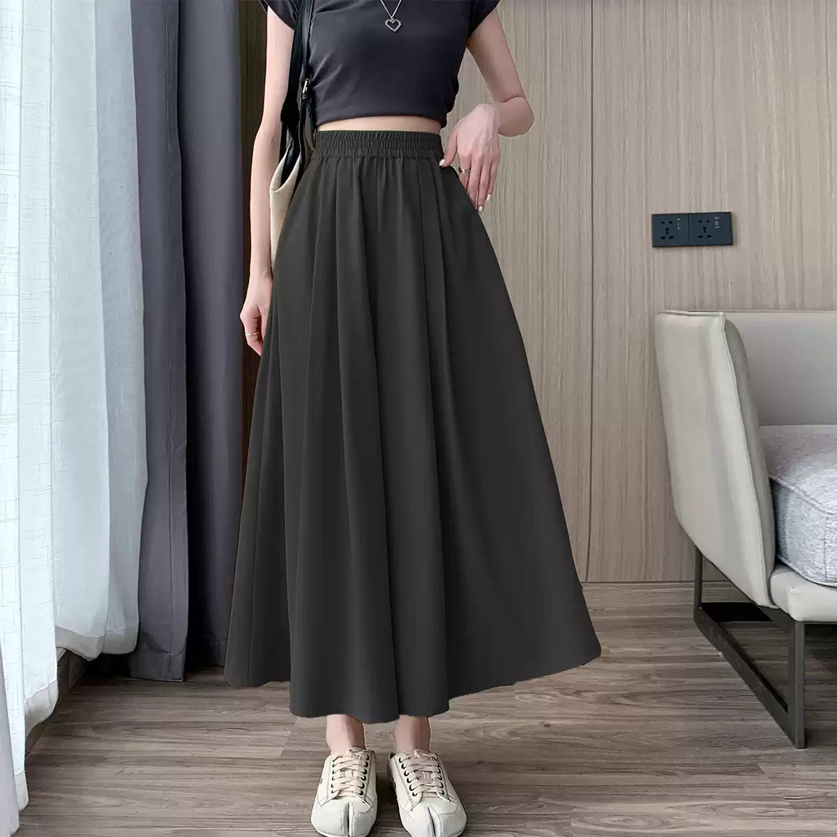 Casual Green Elasticity Waisted Pleated Wide Leg Pants