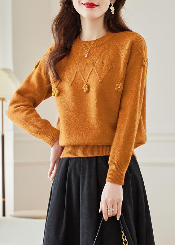 Stylish Beige O Neck Hollow Out Knit Sweater Fall