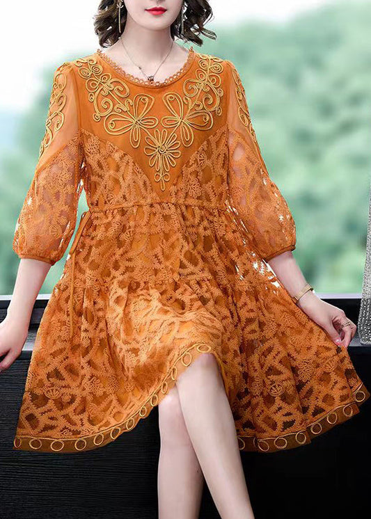 Orange Holiday Lace Dresses Cinch Oversized Hem Summer