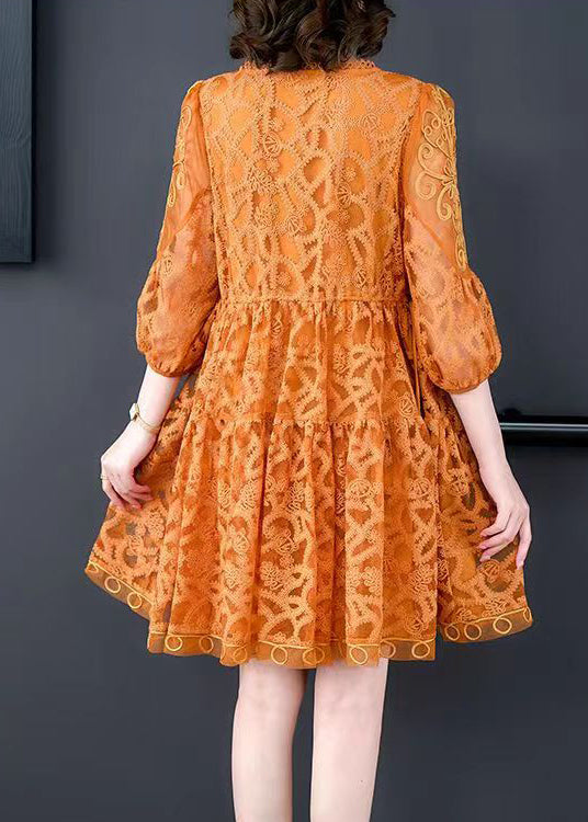 Orange Holiday Lace Dresses Cinch Oversized Hem Summer