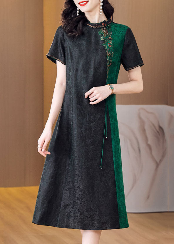 Organic Black Fringed Patchwork Embroidered Silk Dress Summer