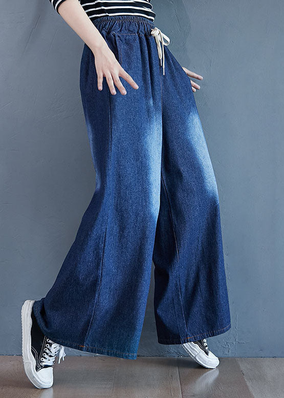 Organic Blue Pockets Patchwork Stretch Wide Leg Denim Pants Spring