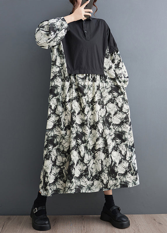 Organic Black Oversized Patchwork Cotton Maxi Dresses Fall