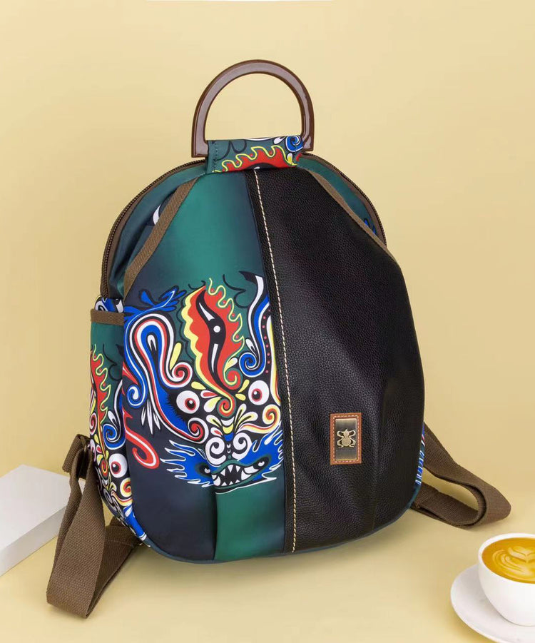 Oriental Style Gradient Green Print Patchwork Backpack Bag