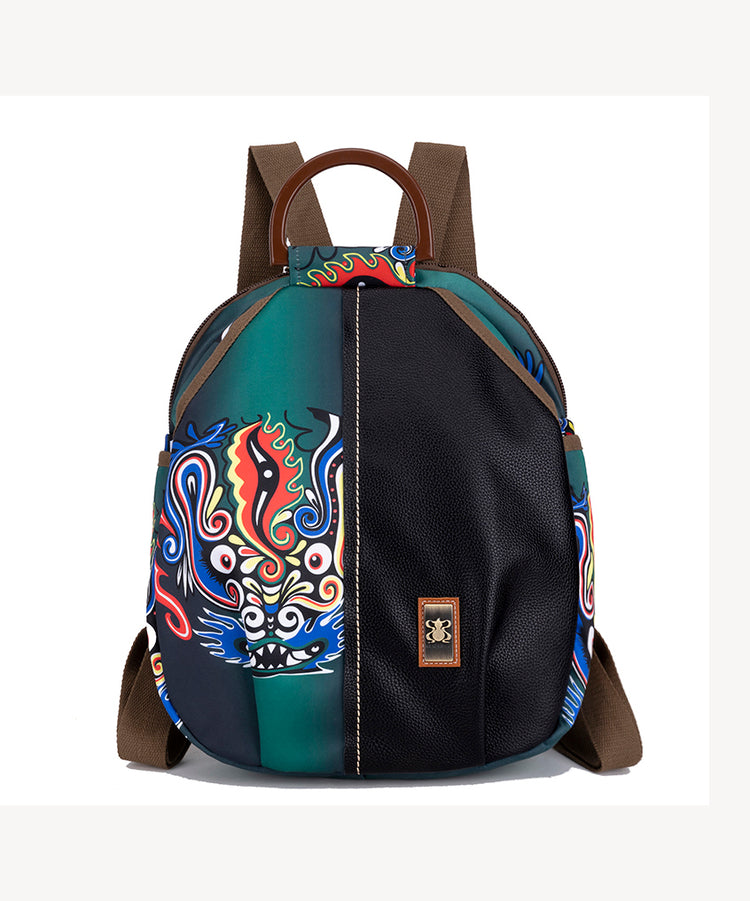 Oriental Style Gradient Green Print Patchwork Backpack Bag