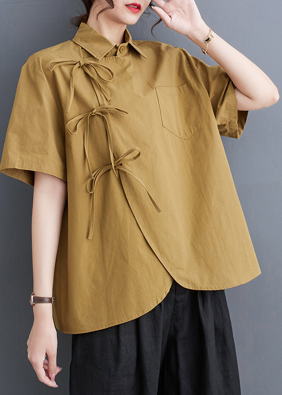 Yellow Lace Up Cotton Oversized Shirt Summer