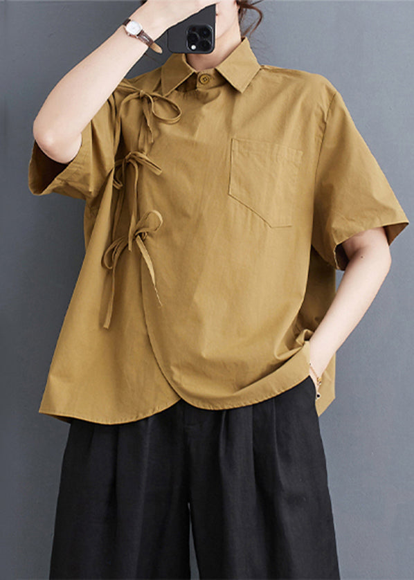 Yellow Lace Up Cotton Oversized Shirt Summer