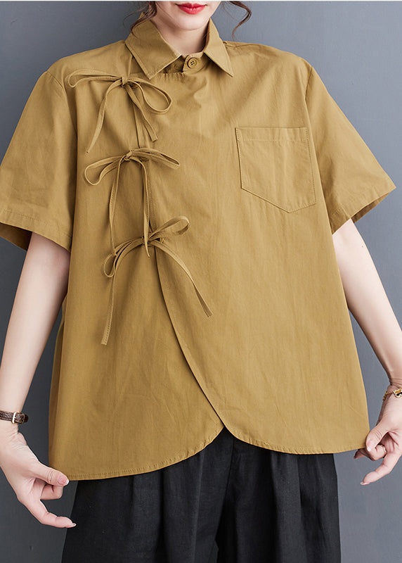 Yellow Lace Up Cotton Oversized Shirt Summer