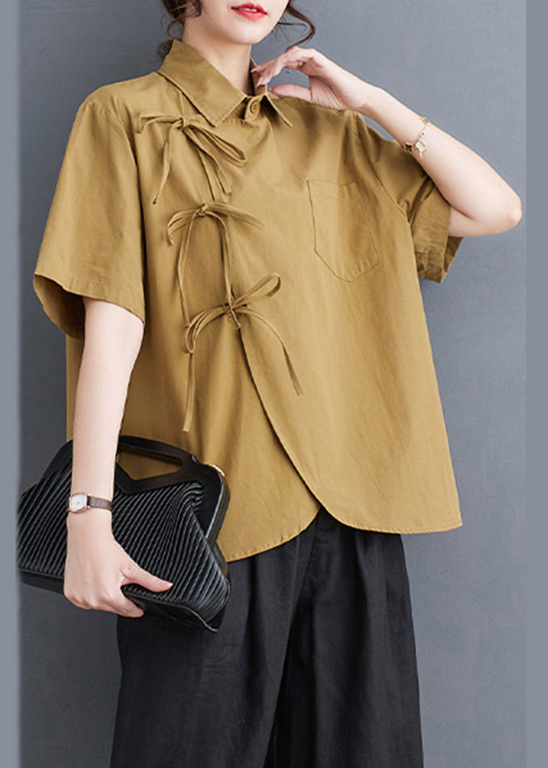 Yellow Lace Up Cotton Oversized Shirt Summer