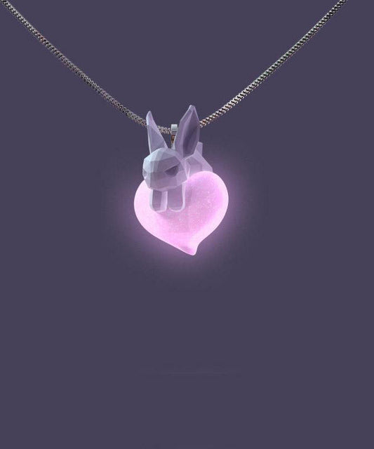 Original Pink Sterling Silver Zircon Little Rabbit Glow Pendant Necklace