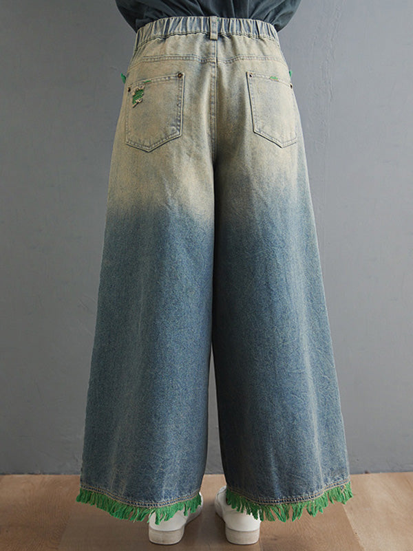 Unique Split-Joint Column Wide-Leg Denim Pants