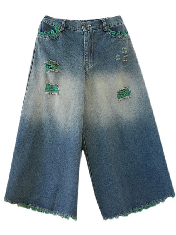 Unique Split-Joint Column Wide-Leg Denim Pants