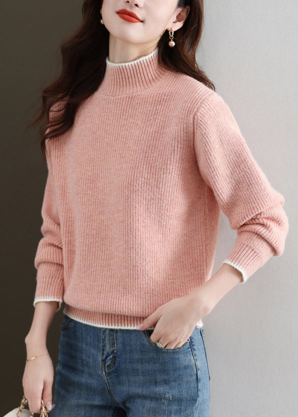 Pink Cozy Thick Knit Fall Sweater Turtleneck