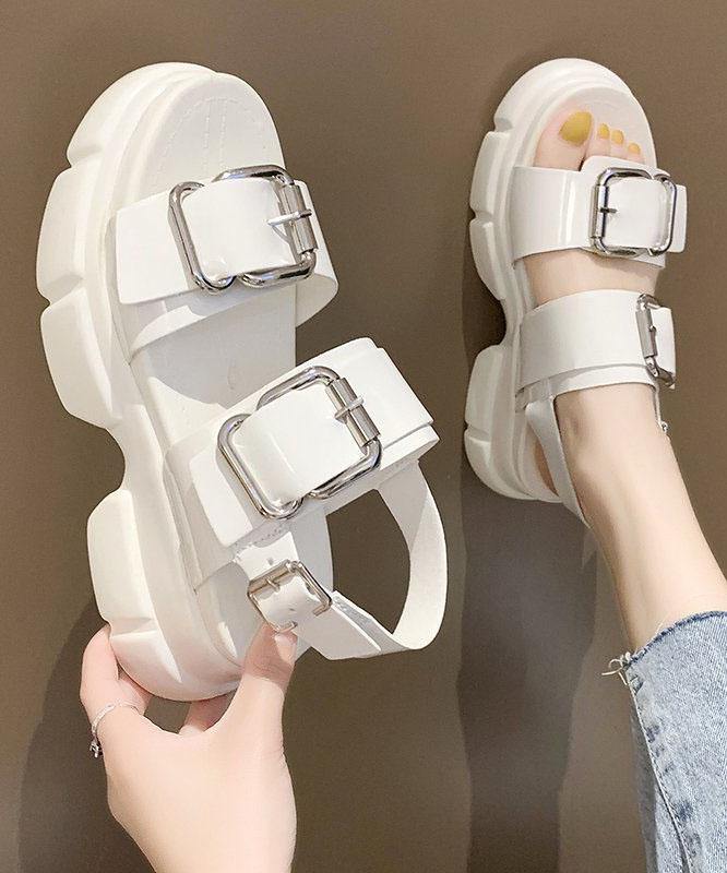 Platform White Buckle Hiking Sandals Strap