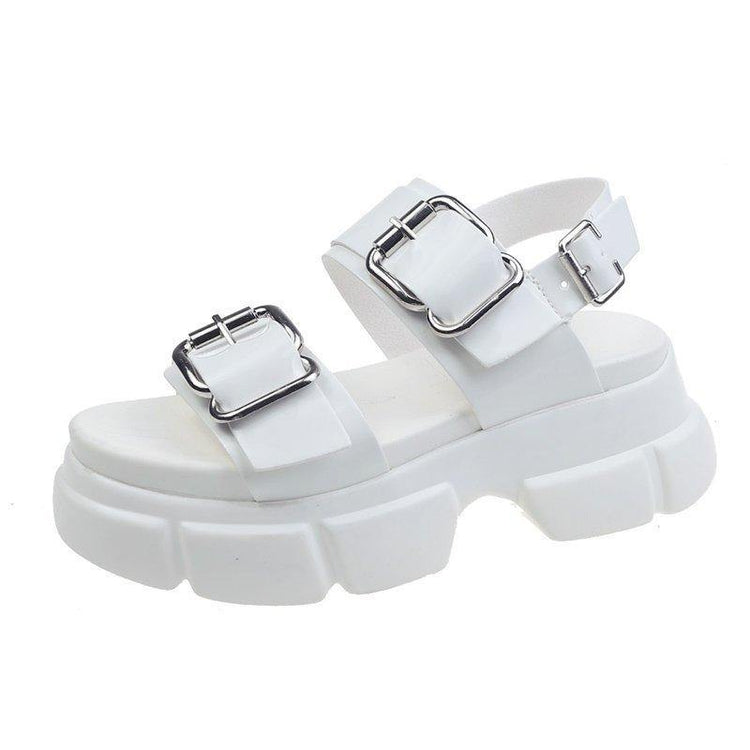 Platform White Buckle Hiking Sandals Strap