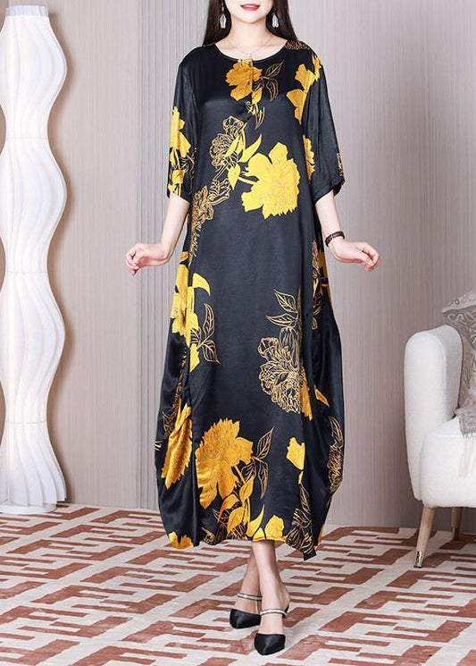 Black Oversized Patchwork Print Silk Plus Size Party Dress Summer