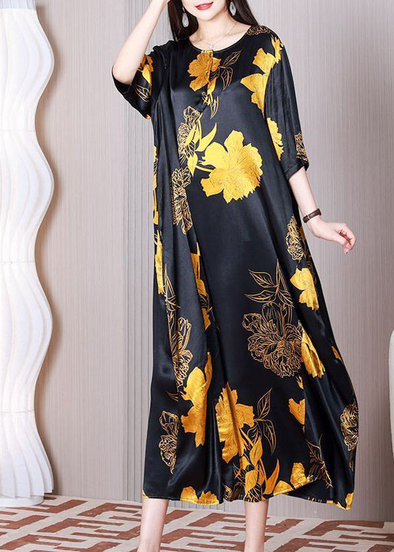 Black Oversized Patchwork Print Silk Plus Size Party Dress Summer