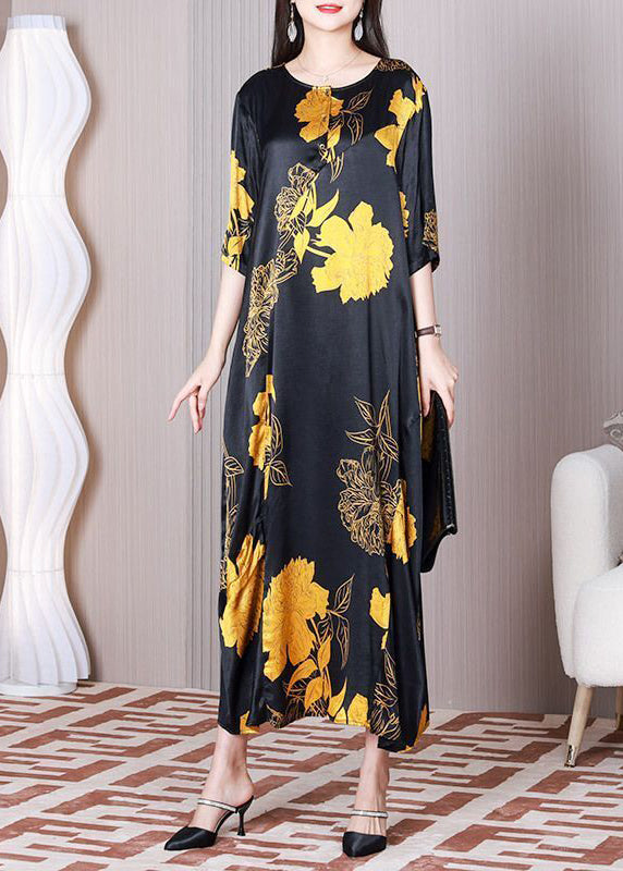 Black Oversized Patchwork Print Silk Plus Size Party Dress Summer