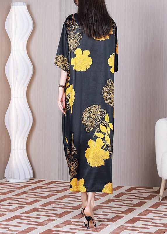 Black Oversized Patchwork Print Silk Plus Size Party Dress Summer