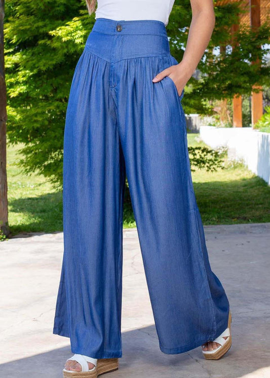 Blue High Waist Patchwork Wrinkle Oversized Denim Wide Leg Pants Summer