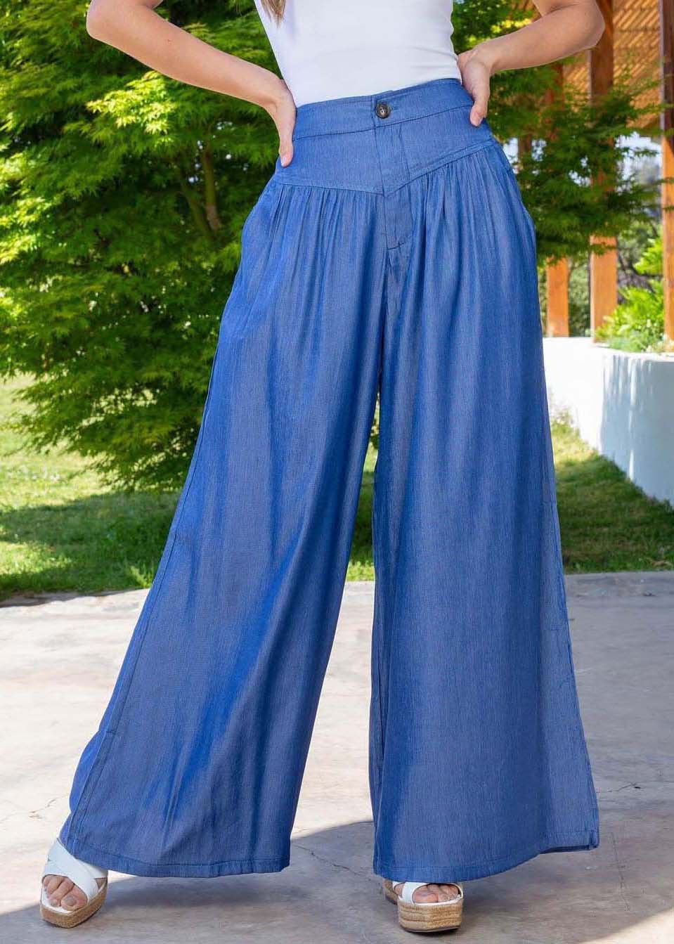 Blue High Waist Patchwork Wrinkle Oversized Denim Wide Leg Pants Summer