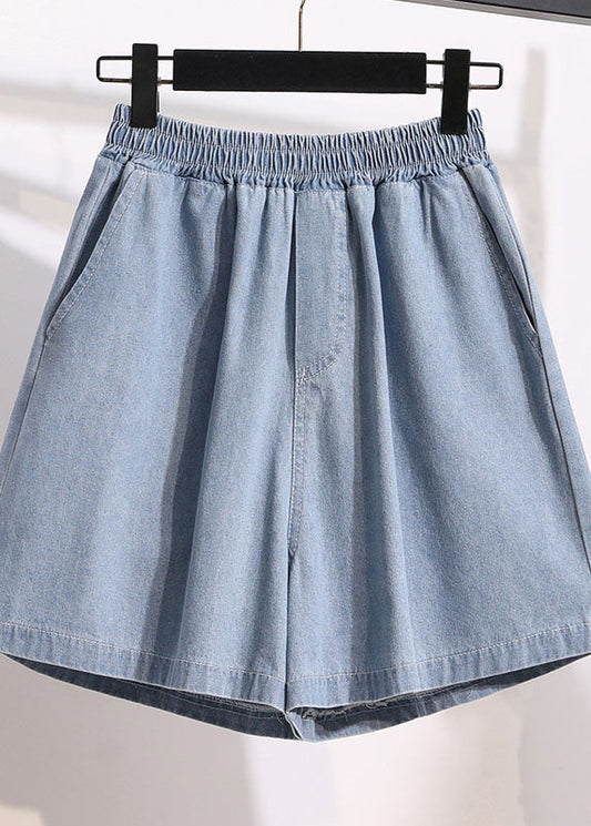 Light blue pocket Patchwork large plus size denim shorts summer