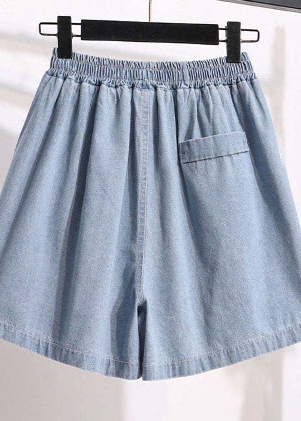 Light blue pocket Patchwork large plus size denim shorts summer