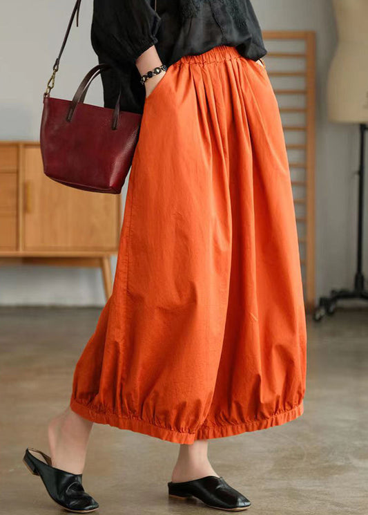 Plus Size Orange Pockets Cotton Lantern Pants Summer