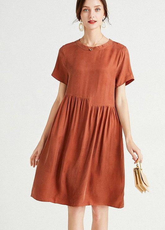 Plus Size Rust Red O-Neck Patchwork Summer Maxi Dresses Short Sleeve