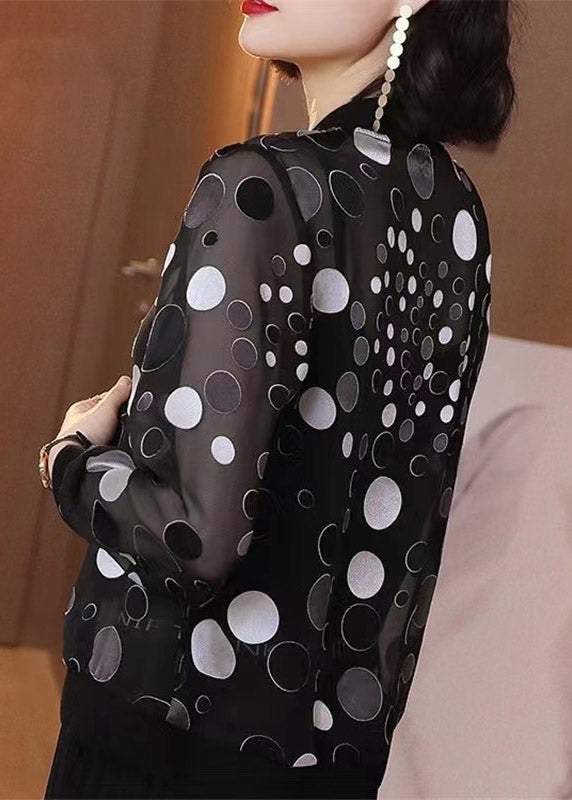 Black Dot Print Zipper Chiffon Sunscreen Plus Size Coat Long Sleeve