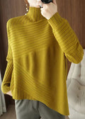 Plus Size Blue Asymmetrical Solid Knit Sweaters Spring