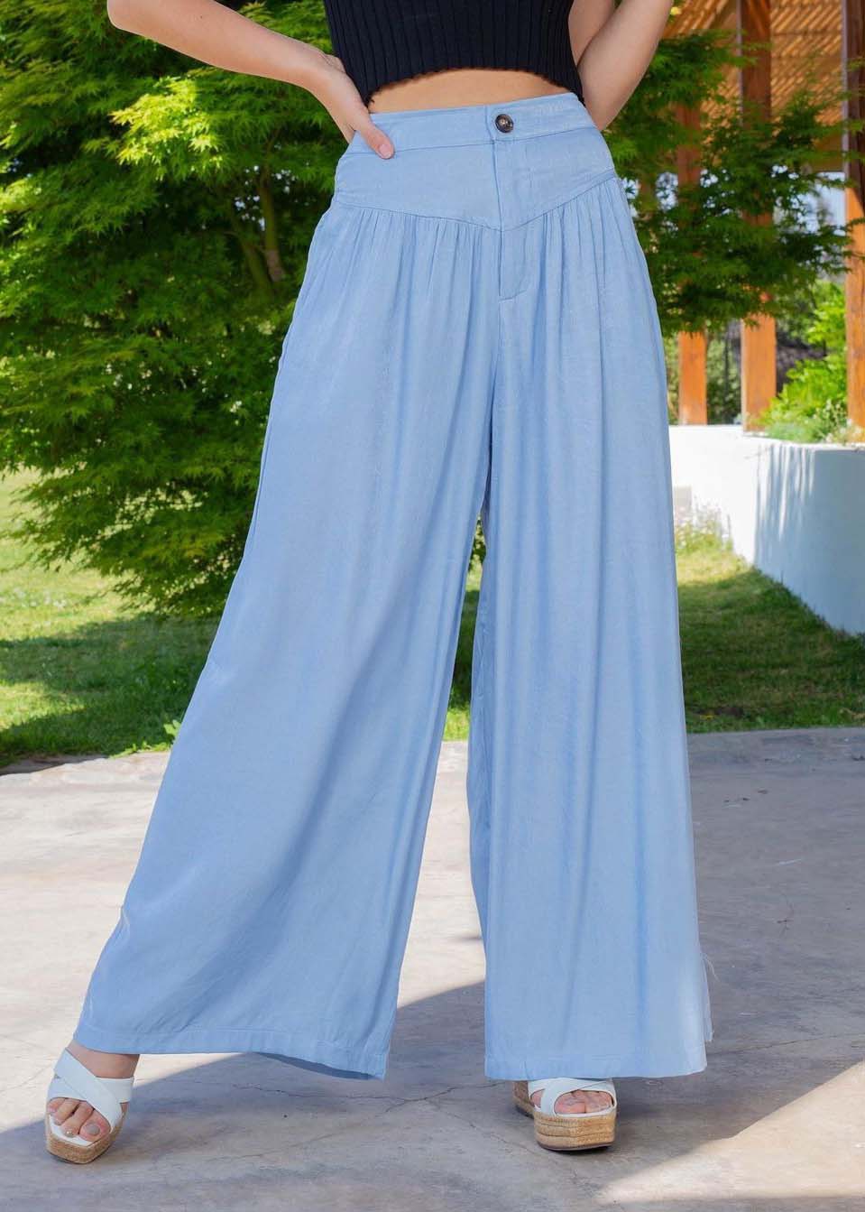 Blue High Waist Patchwork Wrinkle Oversized Denim Wide Leg Pants Summer