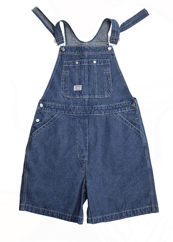 Blue Original Design Cotton Plus Size Denim Jumpsuit Shorts Summer